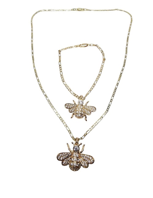 Collar y pulsera de abeja Limerence By Claudia Herrera Insectos de oro vermeil 14 K zirconia