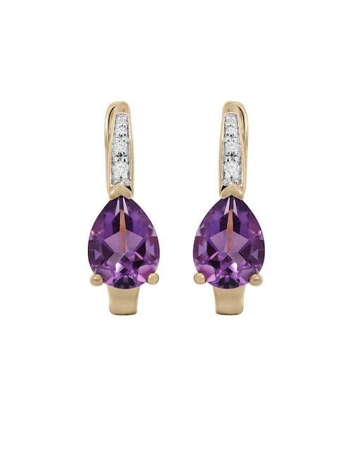 Aretes de gota Valessa de oro con acabado espejo amatista y diamante