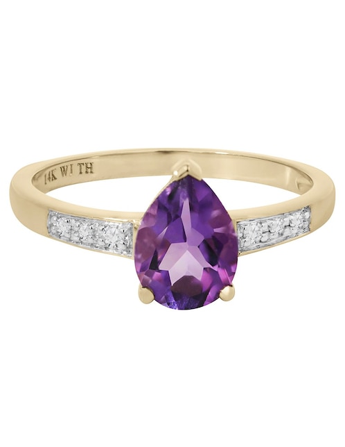 Anillo de gota Valessa 14 k de oro amatista y diamante brillante