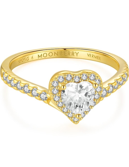 Anillo de corazón Moonberry Eternity Moments de plata vermeil P 925 zirconia cúbica con acabado baño de oro