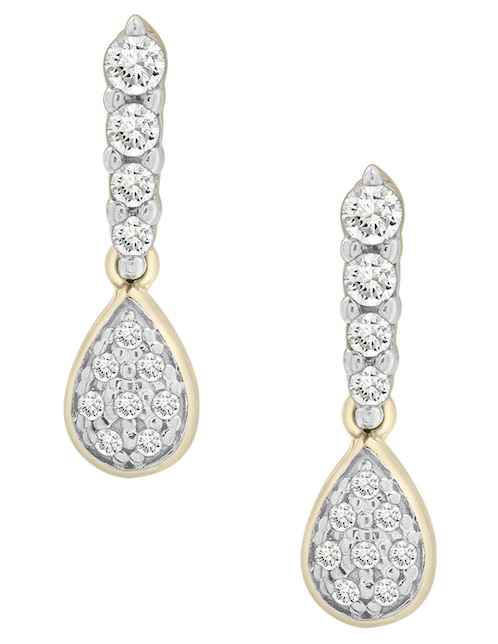Aretes cortos de gota de oro 14 k con acabado pavé diamante 1