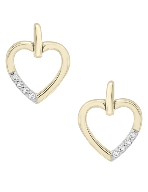 Aretes cortos de corazón de oro 14 k con acabado pavé diamante 1