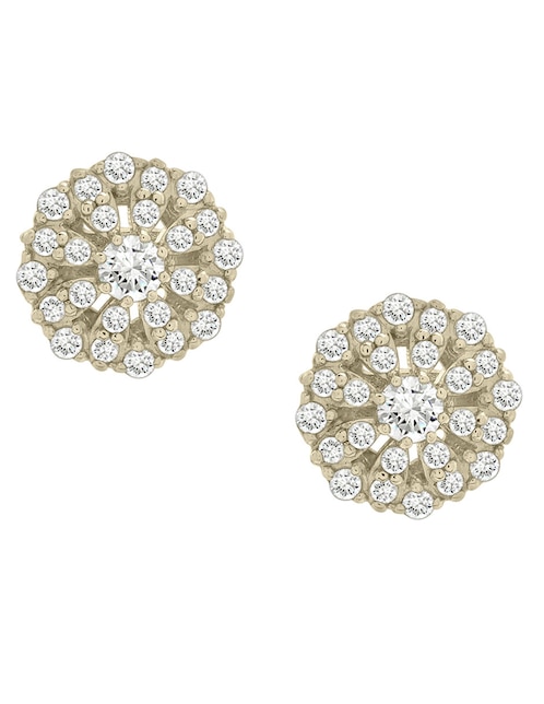 Broqueles de flor de oro 14 K con acabado pavé diamante 1