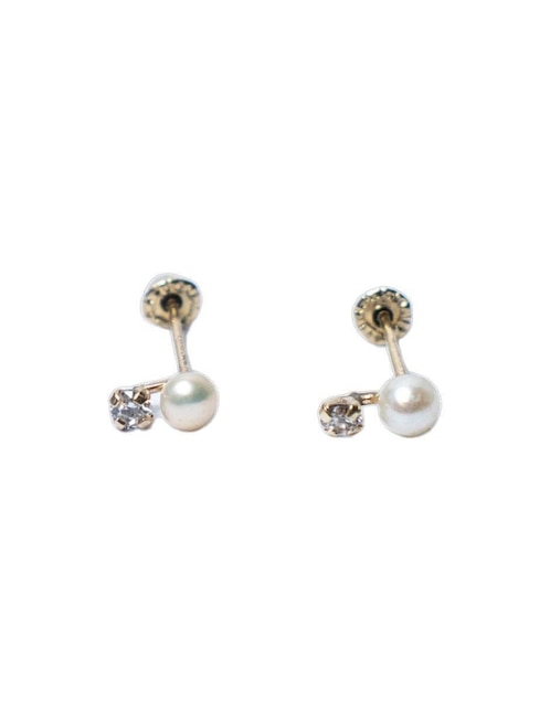 Broqueles de perla Mardía de oro con acabado pavé zirconia