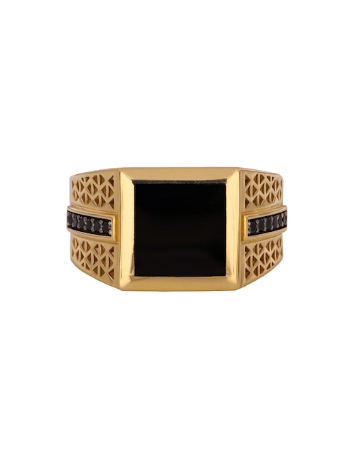 Anillo cuadrado Dinasti 14 k de oro amarillo ónix brillante