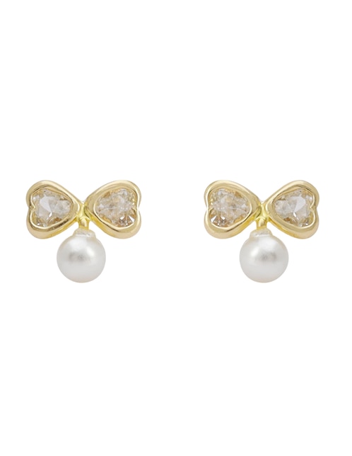 Broqueles de moño Ttvarios Tetera de oro 14 k con acabado lustre perla con zirconia