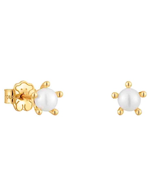 Aretes de flor Tous Garden de oro con acabado brillante perla de agua