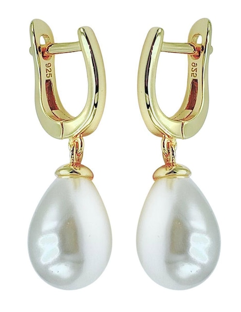 Aretes ovalados Aretize de plata P 925 con acabado baño de oro imitación perla