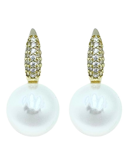 Aretes circulares Aretize de plata P 925 con acabado baño de oro imitación perla