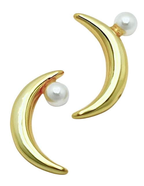 Aretes de luna Aretize Luna de plata P 925 con acabado baño de oro imitación perla