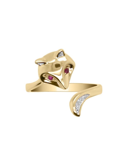 Anillo de zorro Fascinare Fox 14 k de oro rubí y diamante brillante
