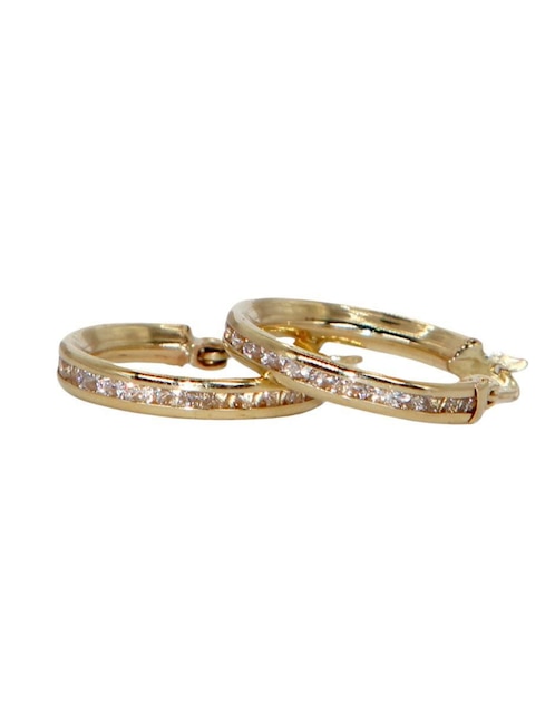 Arracadas Crixus Joyeria de oro amarillo 10 K con acabado pavé zirconia