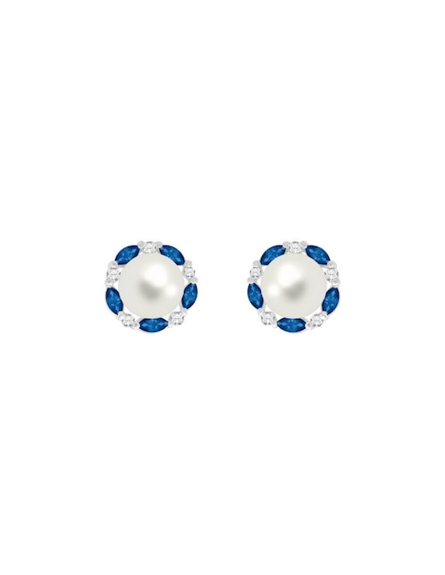 Aretes redondos Fascinare Coco de oro blanco con acabado brillante zafiro y diamante