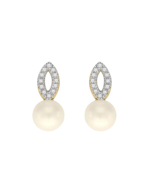 Aretes ovalados Fianelli Teles de oro con acabado brillante perla y diamante