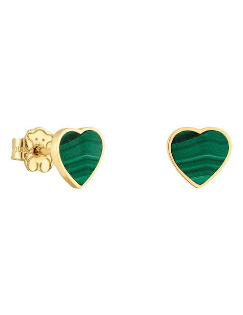 Aretes de corazón Tous Xxs de oro con acabado brillante malaquita