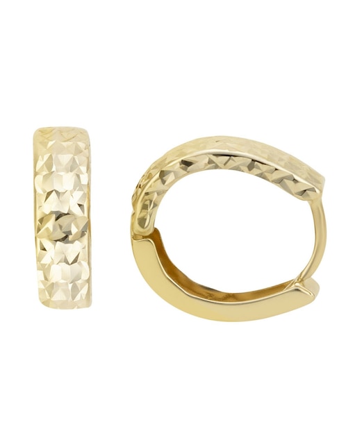 Huggies redondos de oro 14 K con acabado diamantado 1