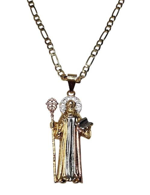 Collar con dije san benito Limerence By Claudia Herrera Santos de oro laminado 14 K