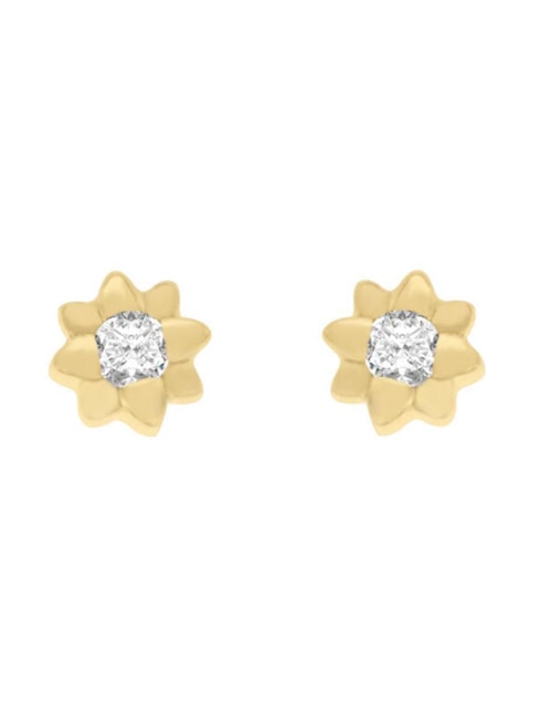 Aretes cortos de flor Fianelli Grazia de oro 14 k con acabado brillante diamante