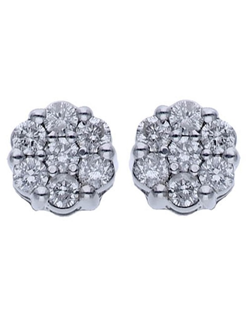 Broqueles de flor Joyerías Bizzarro de oro blanco 14 k con acabado brillante diamante