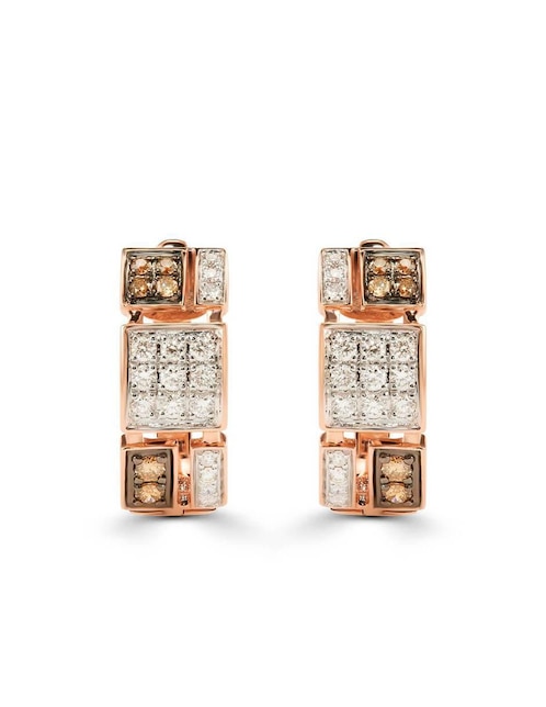 Aretes cortos circulares Joyerías Bizzarro de oro rosa 14 K con acabado brillante diamante