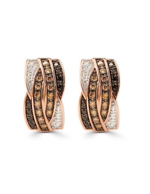 Aretes cortos circulares de oro rosa 14 K con acabado brillante diamante