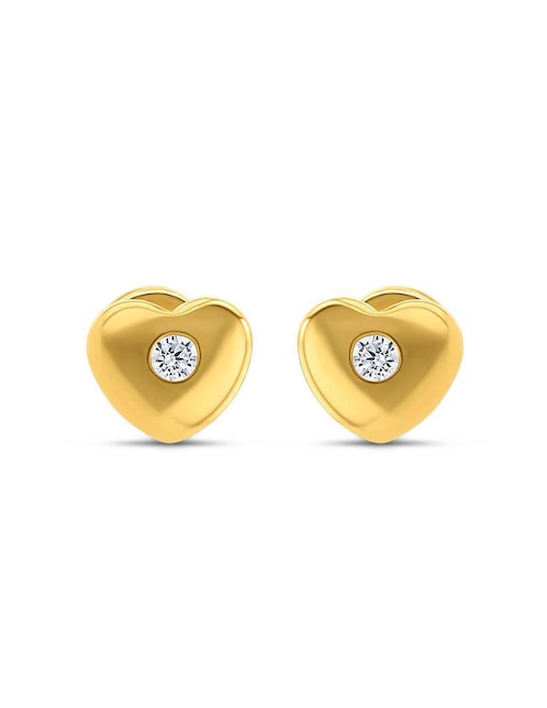 Broqueles de corazón Joyerías Bizzarro de oro amarillo 14 K con acabado brillante diamante