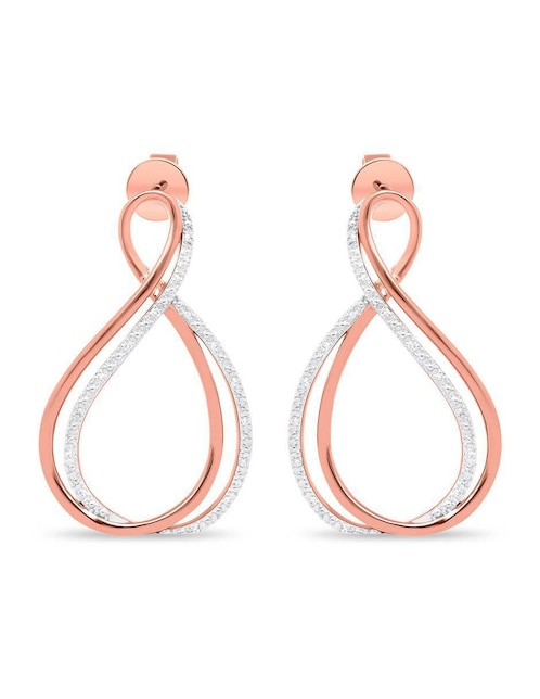 Aretes cortos de infinito Joyerías Bizzarro de oro rosa 14 K con acabado brillante diamante