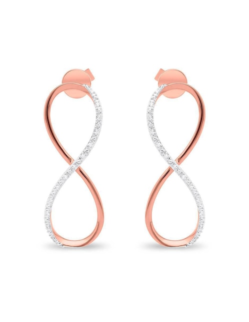 Aretes cortos de Infinito Joyerías Bizzarro de oro rosa 14 K con acabado brillante diamante