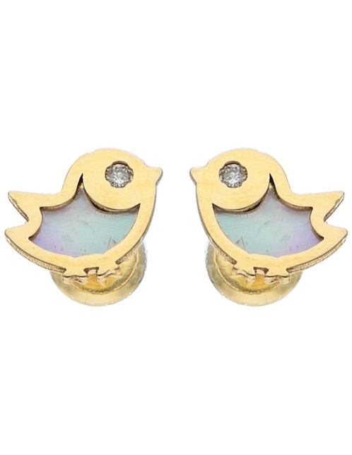 Broqueles de pájaro de oro amarillo 14 K con acabado brillante diamante 1