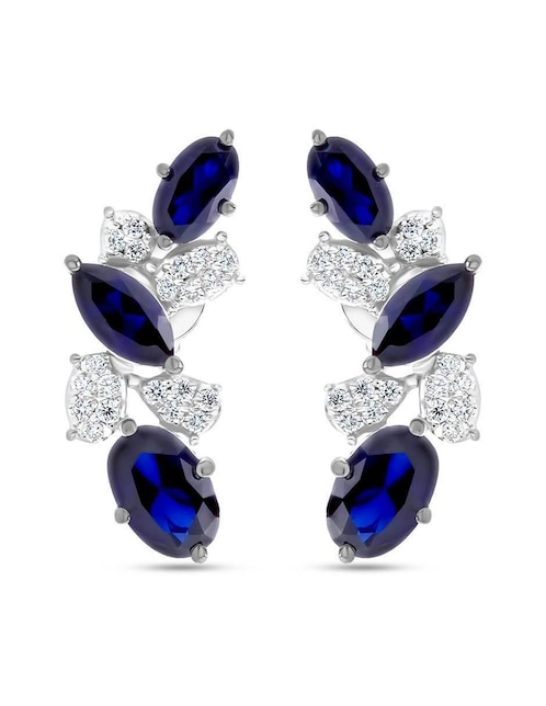 Aretes cortos de hoja Joyerías Bizzarro de oro blanco 14 K con acabado brillante diamante