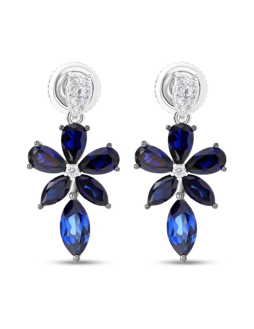 Aretes cortos de flor Joyerías Bizzarro de oro blanco 14 K con acabado brillante diamante