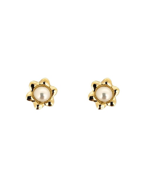 Broqueles de flor Punto Metálico de oro amarillo 10 k con acabado pulido perla