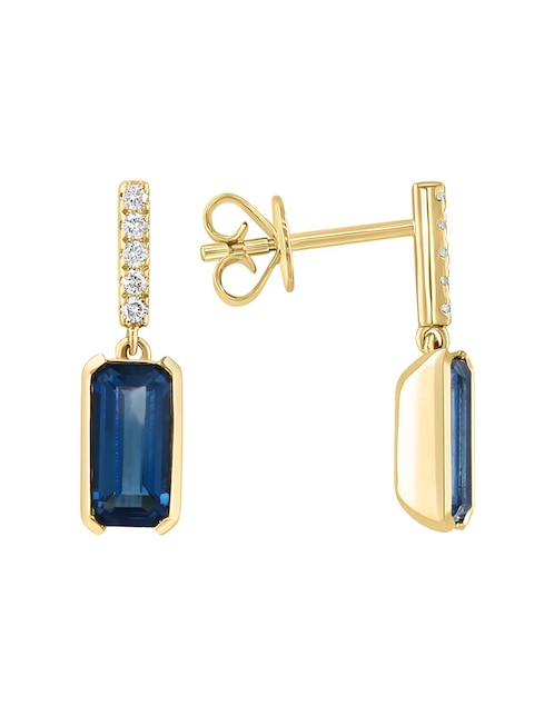 Aretes largos rectangulares de oro 14 K con acabado pavé 1