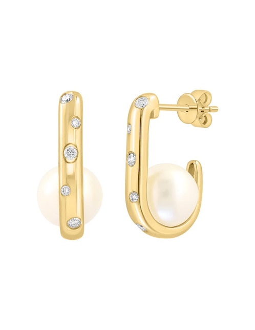 Aretes cortos de oro amarillo 14 k con acabado baño de oro perla de agua 1