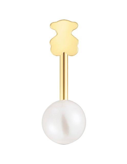 Arete corto de oso Tous Sweet Dolls de oro amarillo 18 k con acabado brillante perla