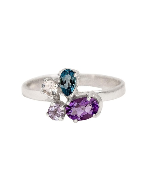 Anillo Teresa Díaz Joyería Mexicana Destellos de la Tierra P 925 de plata amatista y cuarzo brillante