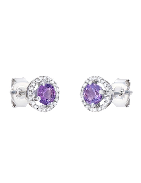 Broqueles Cristal Joyas de oro blanco 14 K diamante y amatista