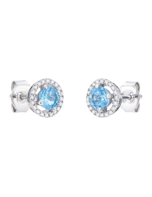 Broqueles Cristal Joyas de oro blanco 14 K topacio y diamante