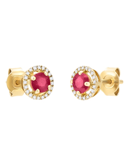 Broqueles Cristal Joyas de oro amarillo 14 K rubí y diamante