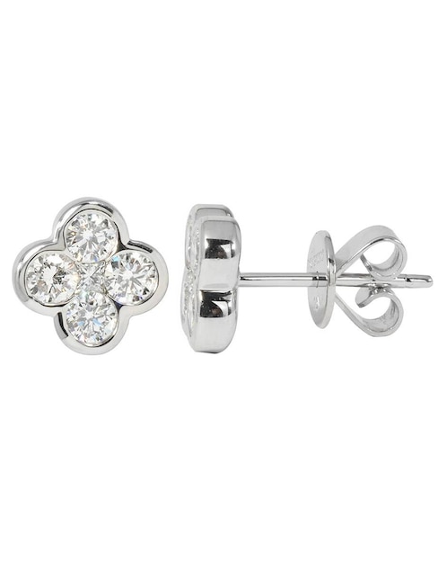Broqueles de flor Flora de oro blanco 14 K con acabado espejo diamante de laboratorio