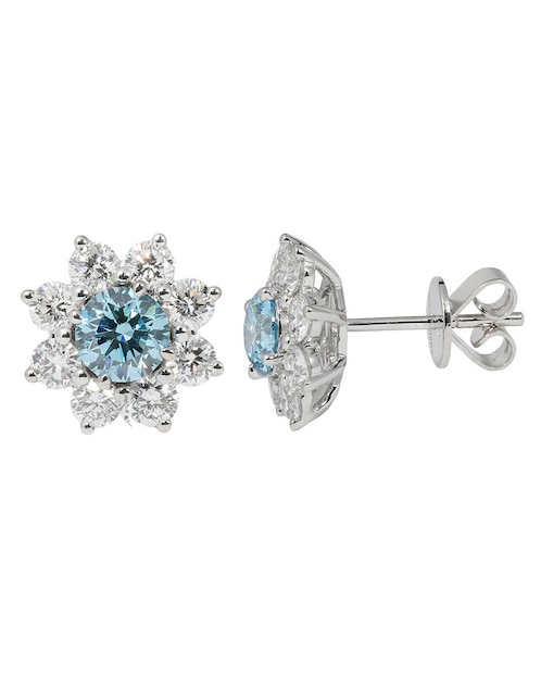 Broqueles de flor Flora de oro blanco 14 K con acabado espejo diamante de laboratorio