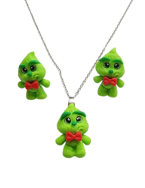 Aretes y collar Limerence by Claudia Herrera Grinch Navidad de plata P925