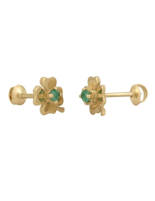 Broqueles de trébol Cristal Joyas de oro amarillo 14 k esmeralda