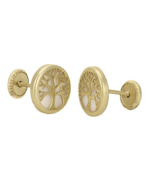 Broqueles de árbol Cristal Joyas de oro amarillo 14 k con acabado pulido