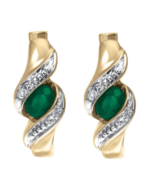 Aretes huggies Cristal Joyas de oro amarillo 14 k con acabado pulido esmeralda y diamante