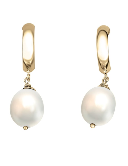 CRISTAL JOYAS Aretes largos de perla Cristal Joyas de oro amarillo 14 k con acabado pulido perla