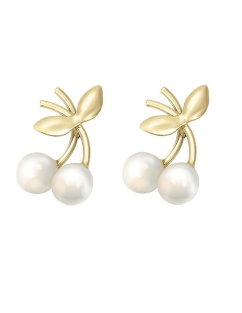 Broqueles de cereza de oro amarillo 14 k con acabado pulido perla 1