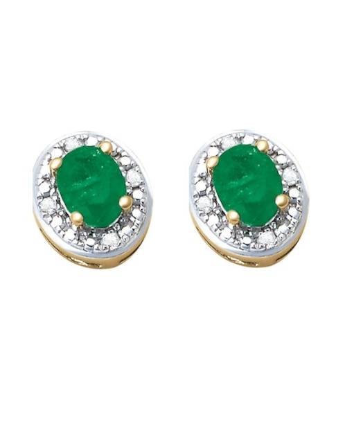 Broqueles Cristal Joyas de oro amarillo 14 k con acabado pulido esmeralda y diamante