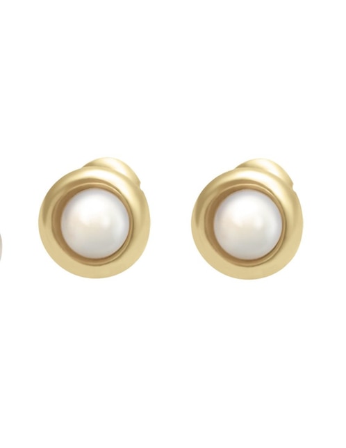 Broqueles circulares Cristal Joyas de oro amarillo 14 K con acabado pulido perla