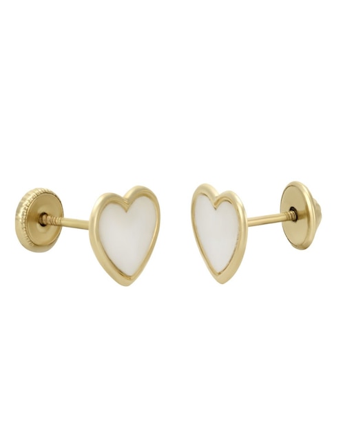 Broqueles de corazón Cristal Joyas de oro amarillo 14 k con acabado pulido madre perla